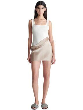 Nanushka Fabric Block Cremè Ribbed Satin Tank Mini Dress Size Small New With Tag